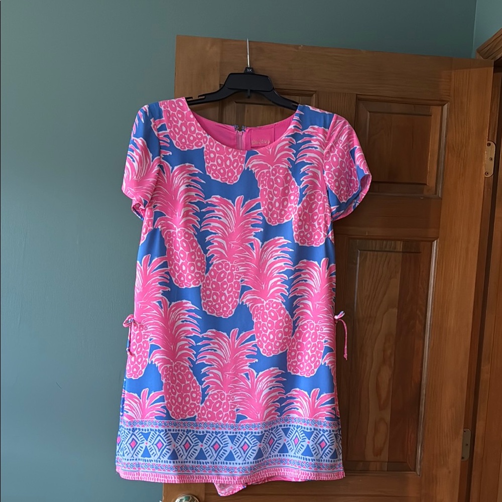 Lilly Pulitzer Pink and Blue Shift Dress with Flutter Sleeves for Resort Wear